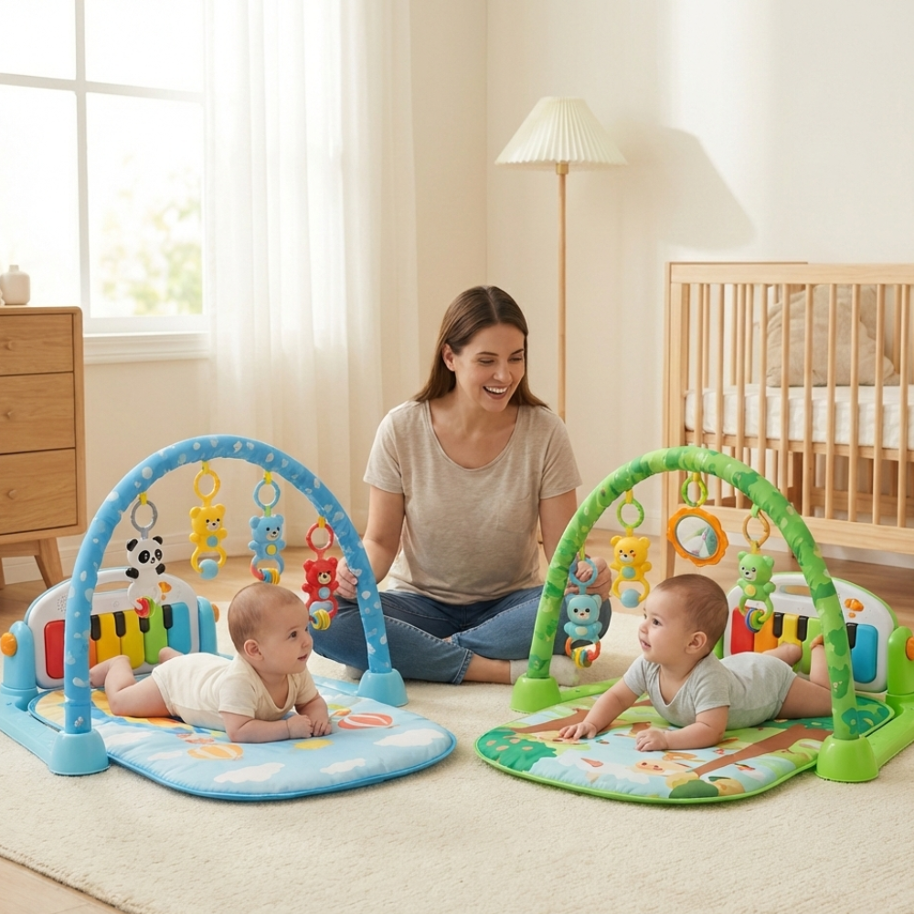 Baby Play Gym Mat with Music, Activity Arch & Sensory Hanging Toys, Tummy Time & Floor Play for Newborns 0–12 Months