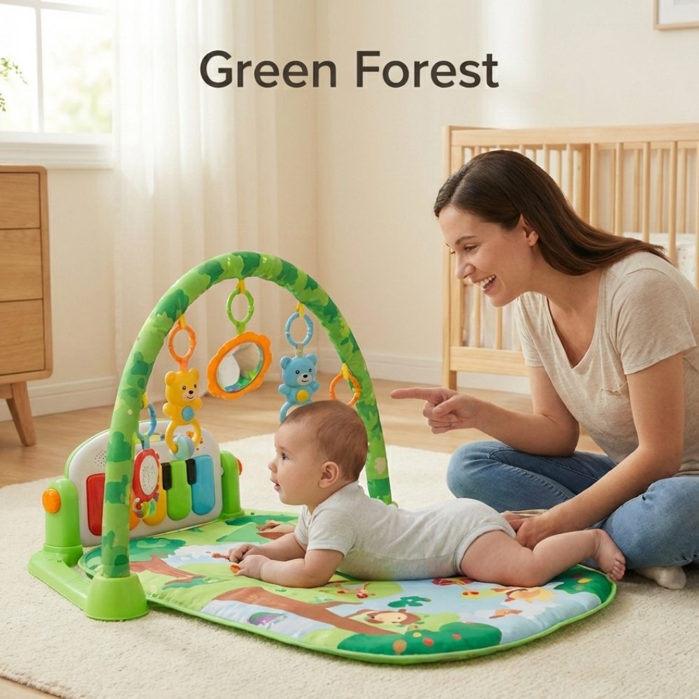 Baby Play Gym Mat with Music, Activity Arch & Sensory Hanging Toys, Tummy Time & Floor Play for Newborns 0–12 Months