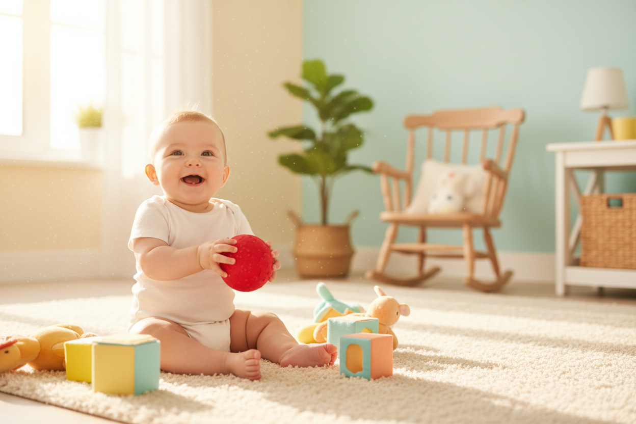 Happy baby playing
